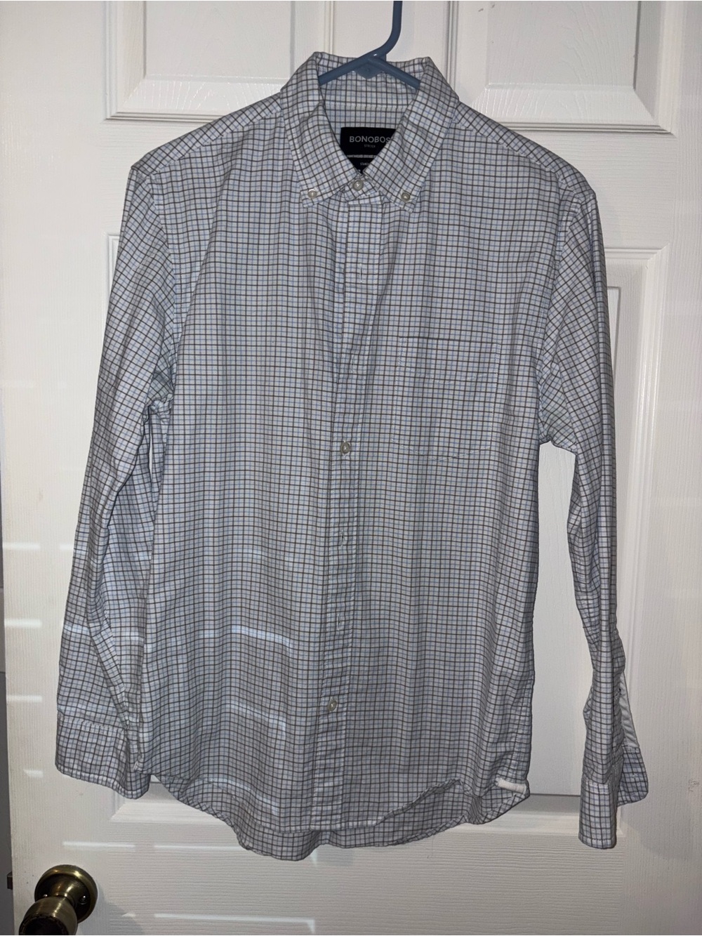Bonobos White & Blue Checked Button-Down Dress Shirt